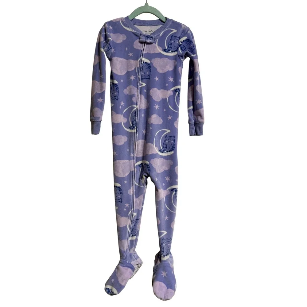 Carters Just One You Toddler Girls Purple Owl Moon Fleece Footed Pajamas 2T